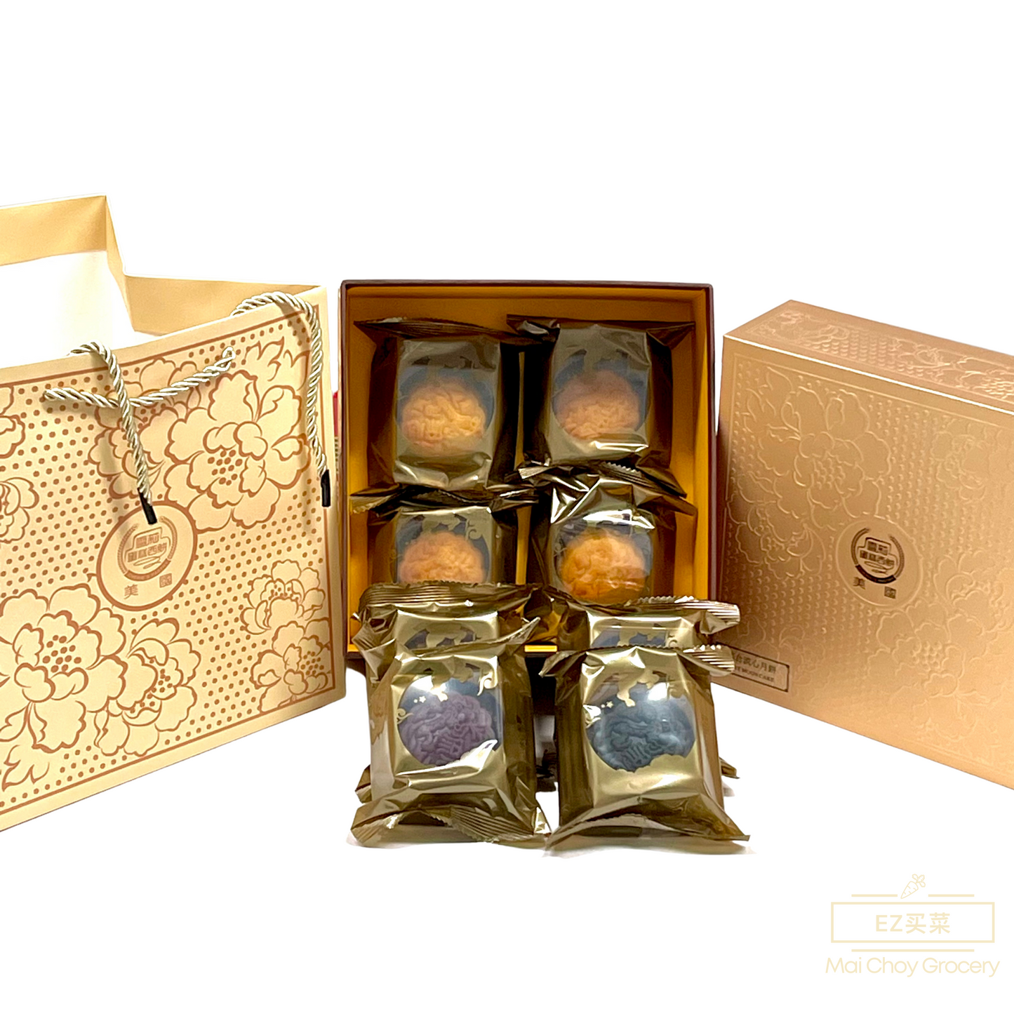 Mixed Lava Moon Cakes 混合流心月饼 (Lava Custard 奶黄 x4, Purple Yam 紫薯 x2, Chocolate 巧克力 x2) (8 PCS, 400g)